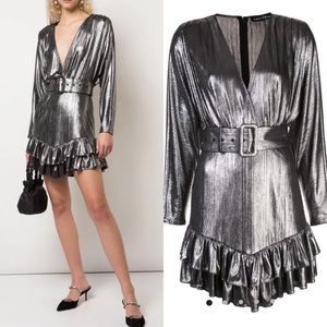 Retrofete Maureen Metallic Ruffle Mini Dress in M